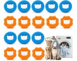 Wasballen voor wasmachine - 16 stuks - Drogerballen - Herbruikbare Pluizenbollen & Haarvanger Spons - 5 cm - voor Wasmachine, Droger, Kleding, Honden & Katten - Oranje & Blauw