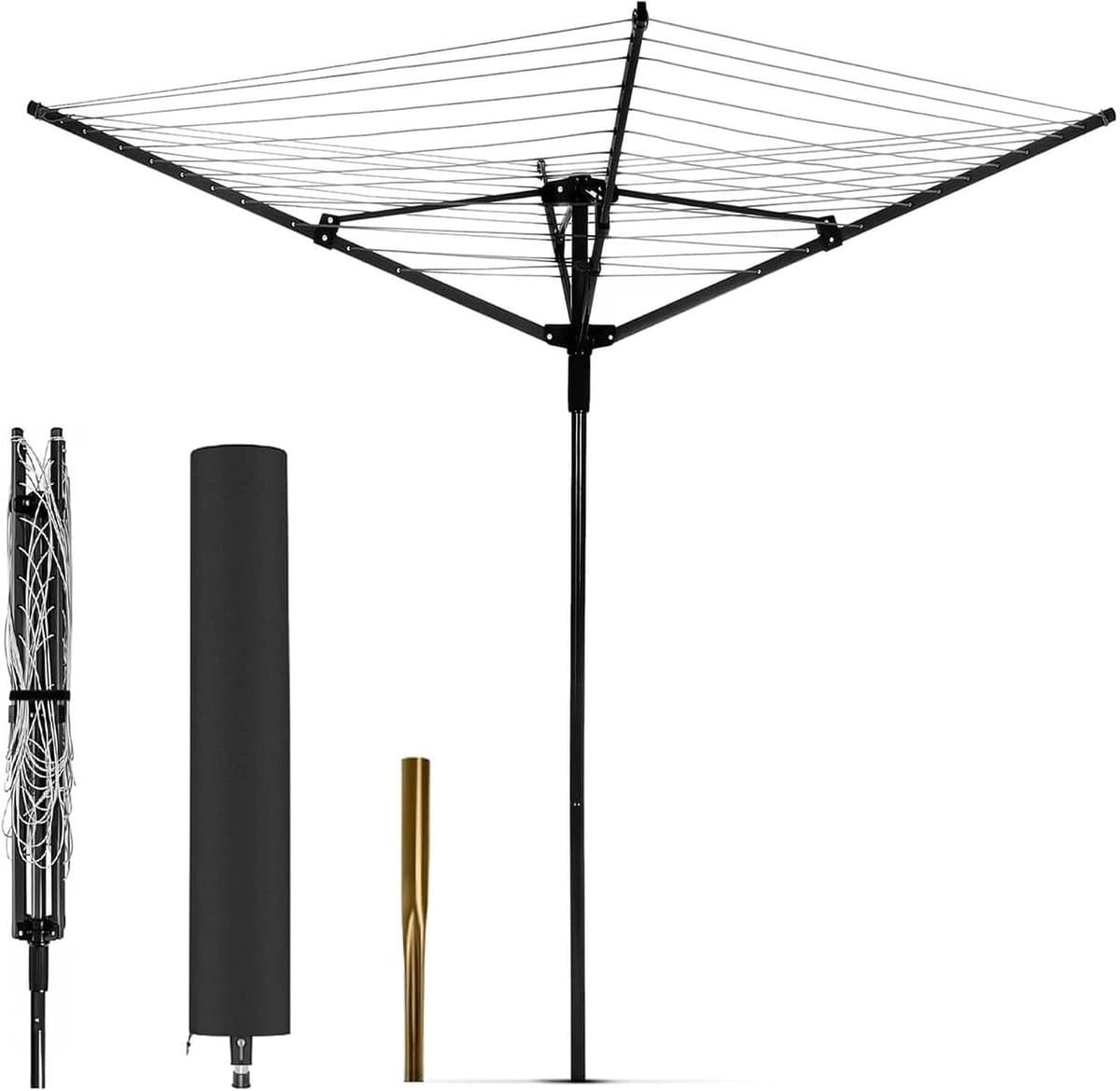 Droogmolen voor buiten - Wasrek opvouwbaar - Kleding drogen - Grote capaciteit - 50 meter waslijn - Zwart — afbeelding 1