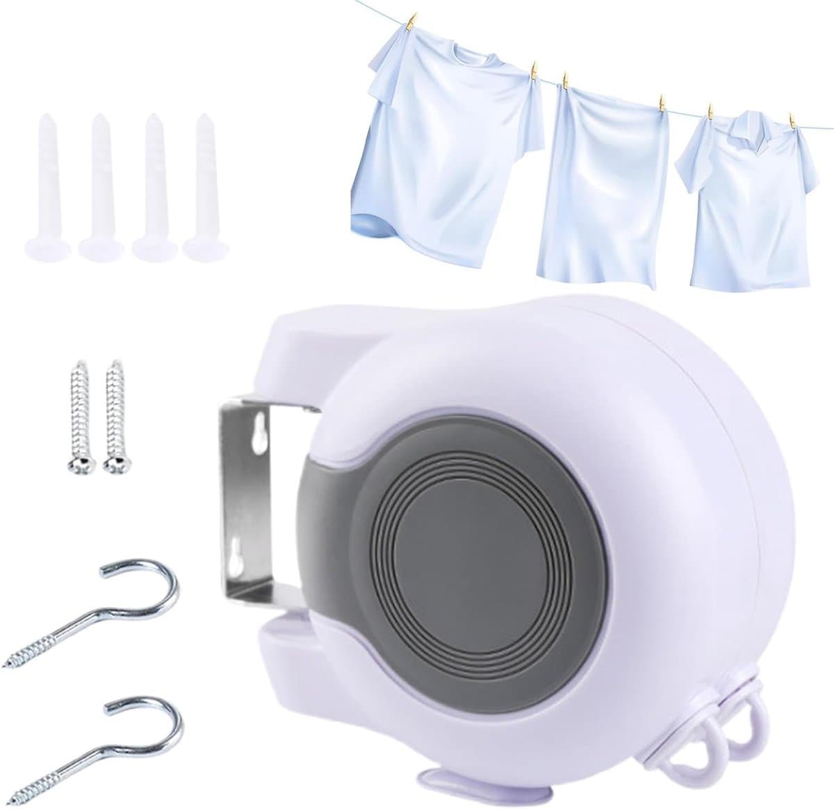 Uittrekbare Waslijn - Draagbare Waslijn - Buiten Kleding Drogen - Dubbele Spoel - 13 m - Wit — afbeelding 1