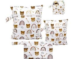 3 stuks natte kostuumhouder, Wet Bag luiers wasbaar, luiertas droog en nat (met ritssluiting) geschikt voor reizen, Wit, Maten klein, medium en groot