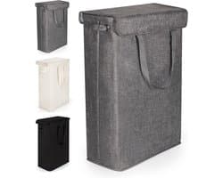 Wasmand met Deksel 46L Wasverzamelaar met Lange Handgreep Opvouwbare Dunne Wasmachine Multifunctioneel Opbergmand, Afneembare Deksel, Voor Wasruimte, Slaapkamer, Badkamer (Grijs)