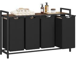 Wassorteerder - 4 vakken - 160L - Metaal - vintage Bruin en Zwart -Wasmanden - Wassorteerder 4 vaken - 116 x 33 x 72 cm