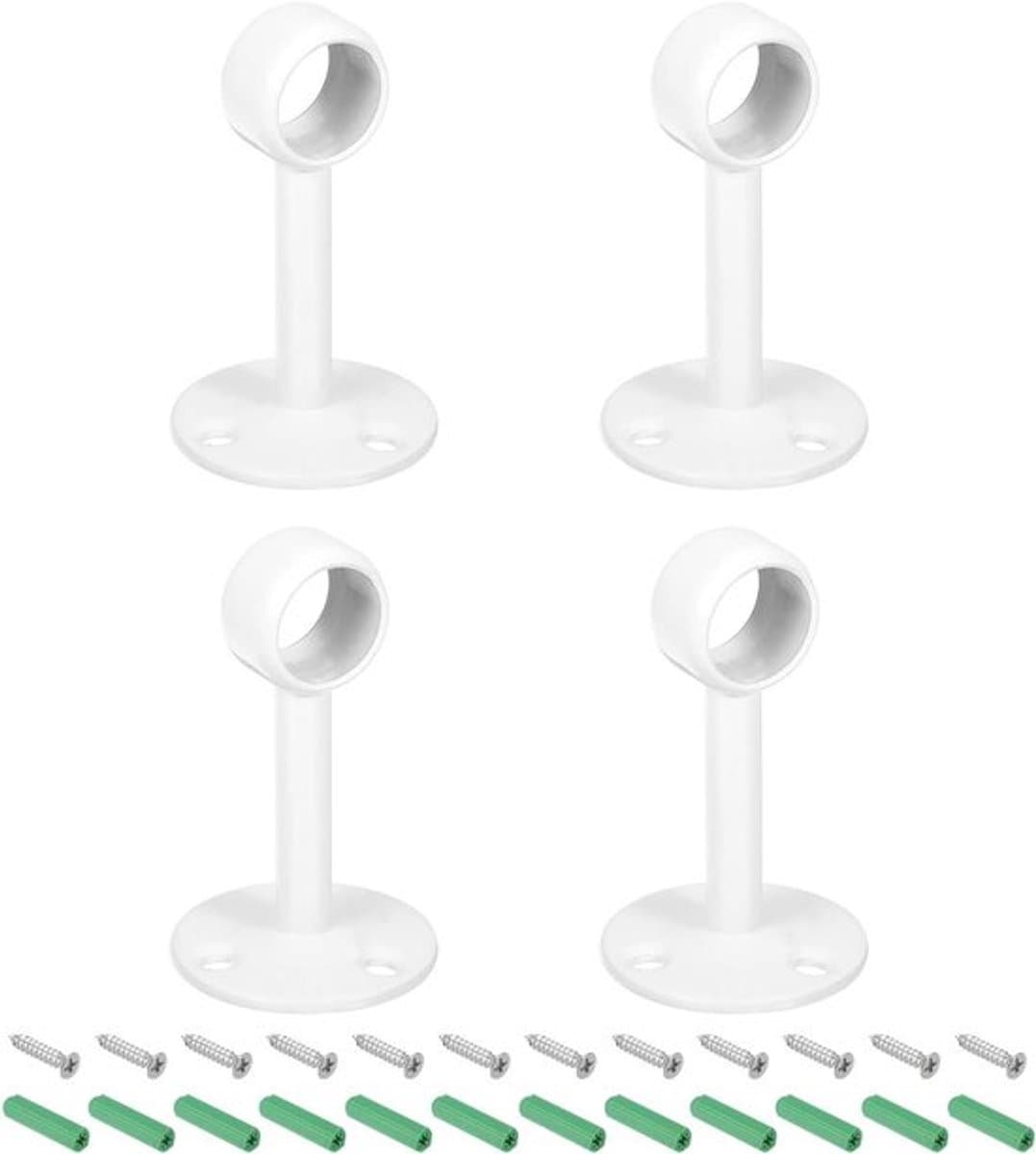 Set van 4 gordijnroedehouders, plafondmontage, roestvrij stalen kaststang met schroeven, wit, 1,6 cm. — afbeelding 1
