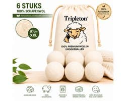 Tripleton® XXL Wollen Drogerballen – 6 Stuks – Herbruikbare Wasdrogerballen – Wasbollen – Dryer Balls – Wasballen