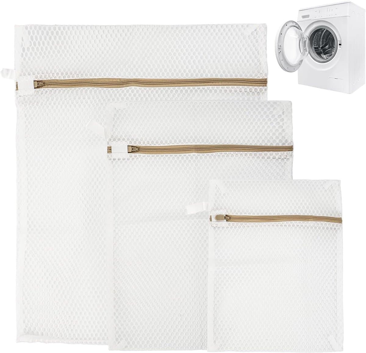 Thijox - 3 Stuks Waszakken van Katoen - Fijnmazige Wasnetten voor Fijne Was - Klein, Maat 25x30cm, 30x40cm, 40x50cm - Wasbescherming voor BH, Ondergoe — afbeelding 1
