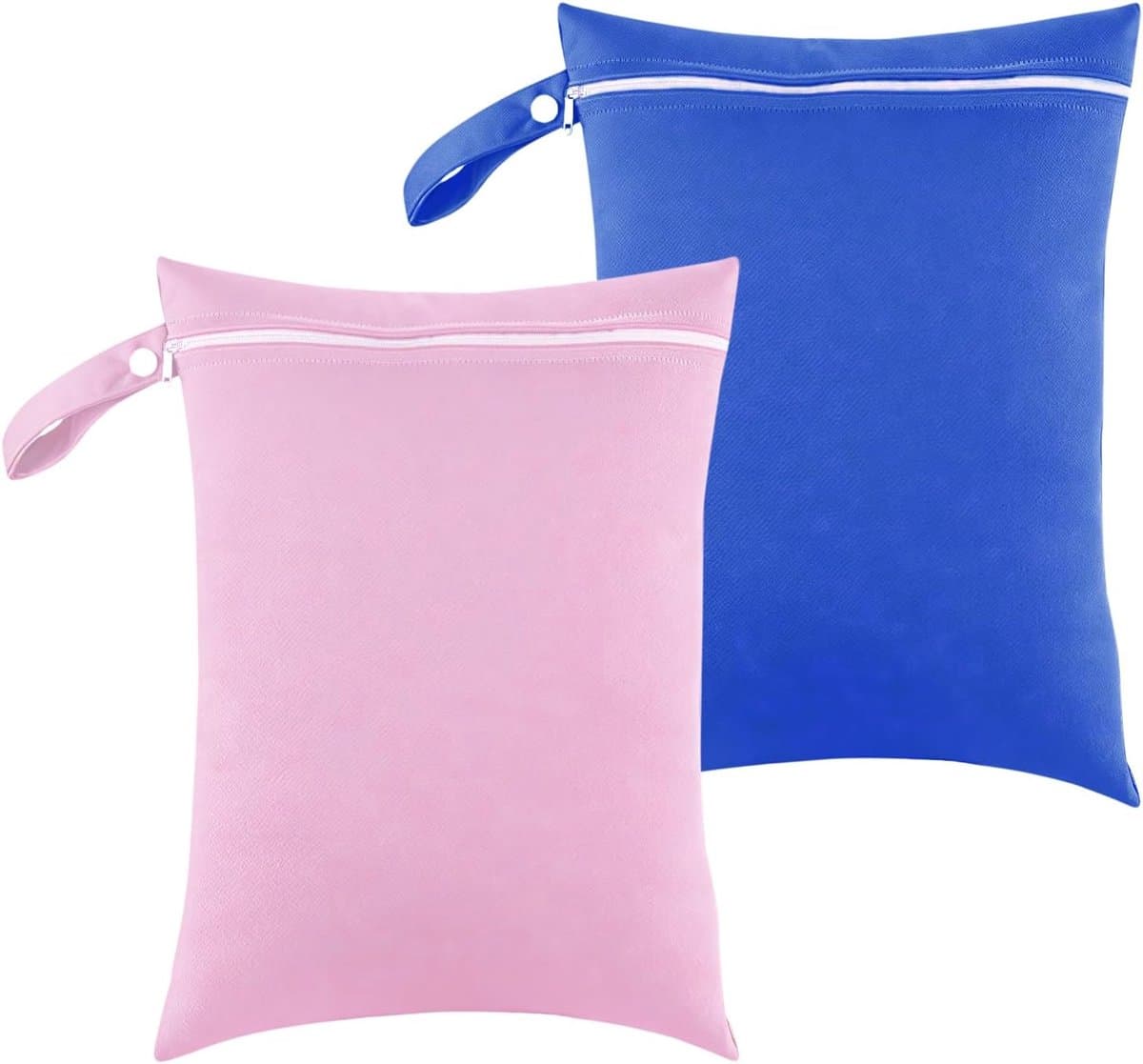 Thijox - 2 Stuks Natte Bagage Tas, Waterdichte Waszak met Ritssluiting, Herbruikbaar, Lichtgewicht & Opvouwbaar, 40 x 30 cm, Blauw en Roze, Ideaal voo — afbeelding 1