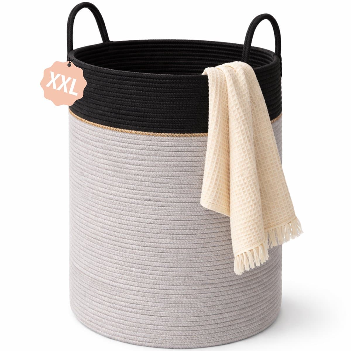 Woning Decor® Wasmand 100L XXL – Katoenen Wasmand – Opbergmand – Wassorteerder –Grijs/Zwart — afbeelding 1