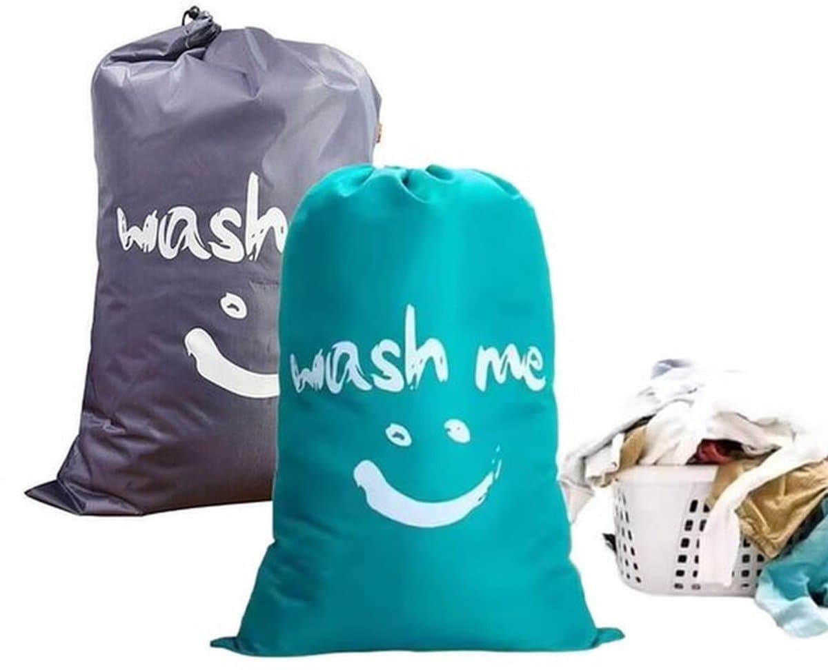 Dailygoods - Dailygoody - Waszakken Set van 2 - Vouwbare Waszak - Ideaal voor Reizen - 61 x 91 cm - Grijs en Blauw - Voor Vuile Kleding - Camping en Thuis — afbeelding 1