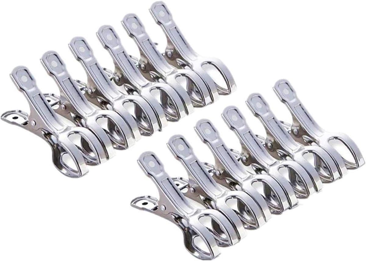 12 Stuks RVS Strandhanddoek Klemmen, Grote Windbestendige Klemmen voor Handdoeken, Wasgoed en Dikke Kleding, 8.5 cm Kledingknijpers — afbeelding 1