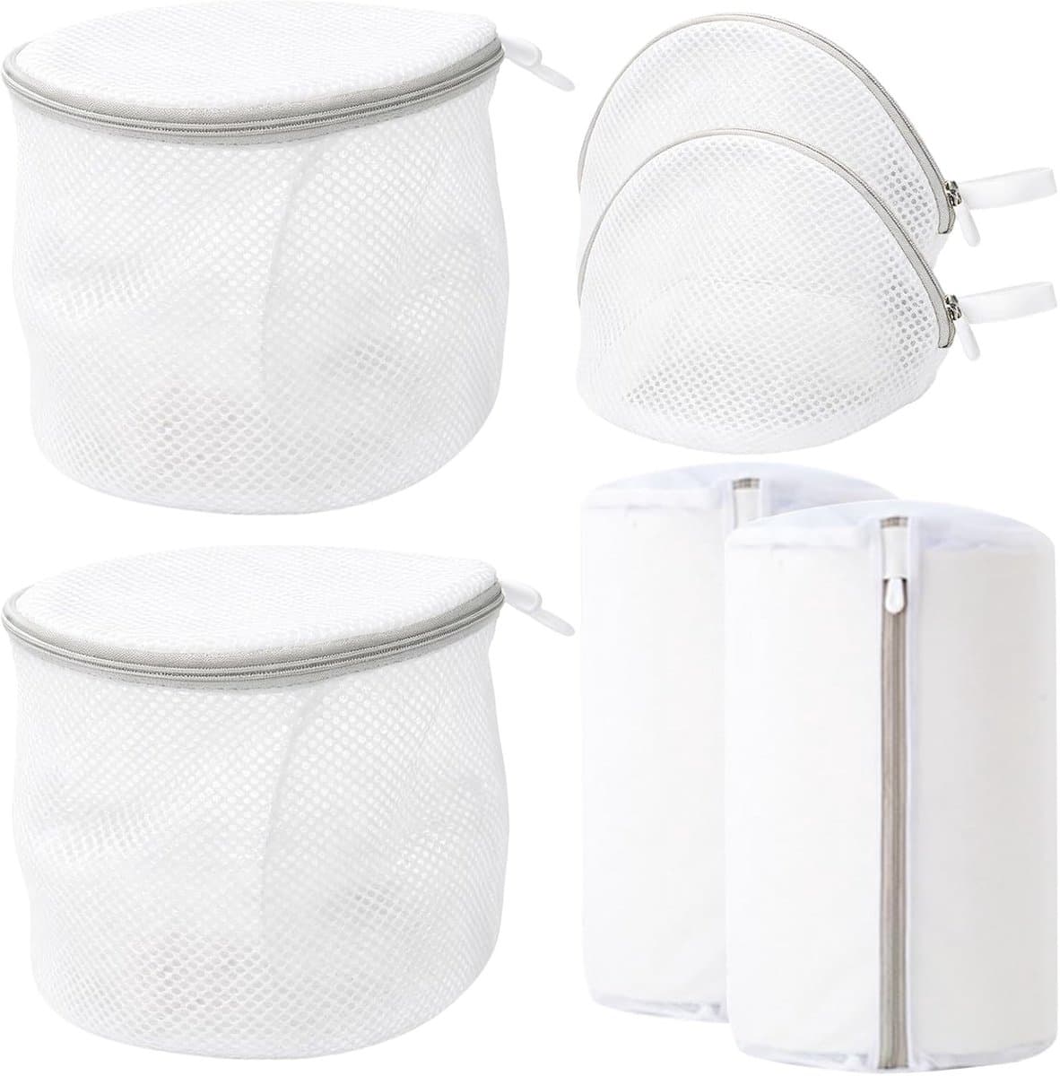 Schoenwaszak voor wasmachine - Wit - 22 x 33 cm / 16 x 18 cm / 15 x 16 cm - Polyester Wasnet Set van 6 - Voor Schoenen, Ondergoed en Sokjes — afbeelding 1