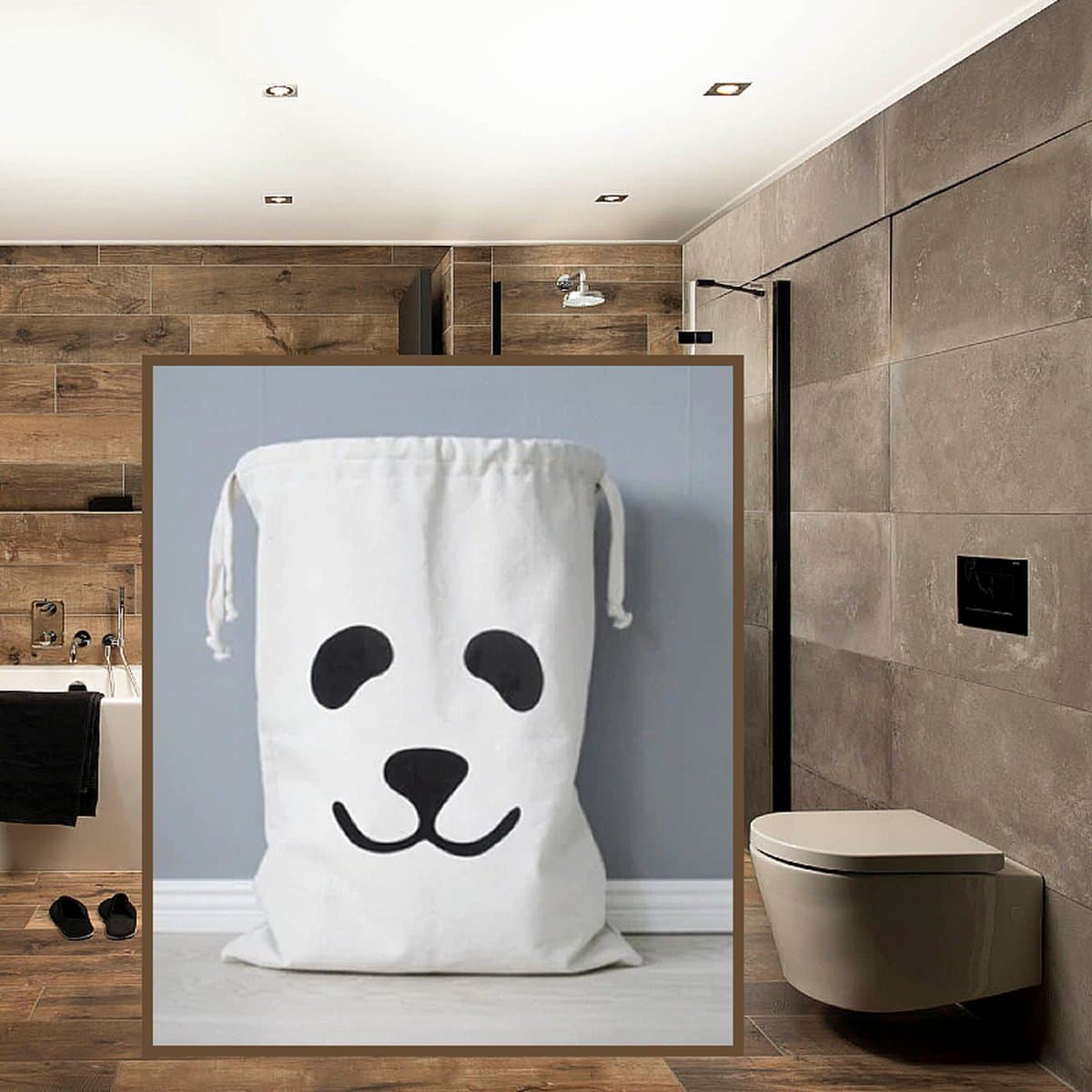 Waszak met Panda Print - Badkamer Was Zak - Laundry Bag - wit-zwart - 65 x 47 cm — afbeelding 1