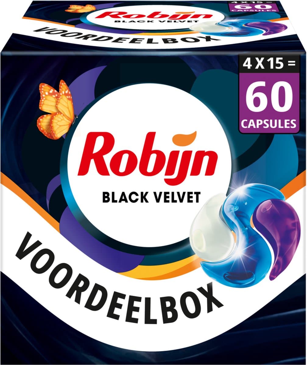 Robijn Wasmiddel - 3-in-1 Wascapsules - Black Velvet - 4 x 15 stuks - 60 Wasbeurten - Voordelverpakking — afbeelding 1
