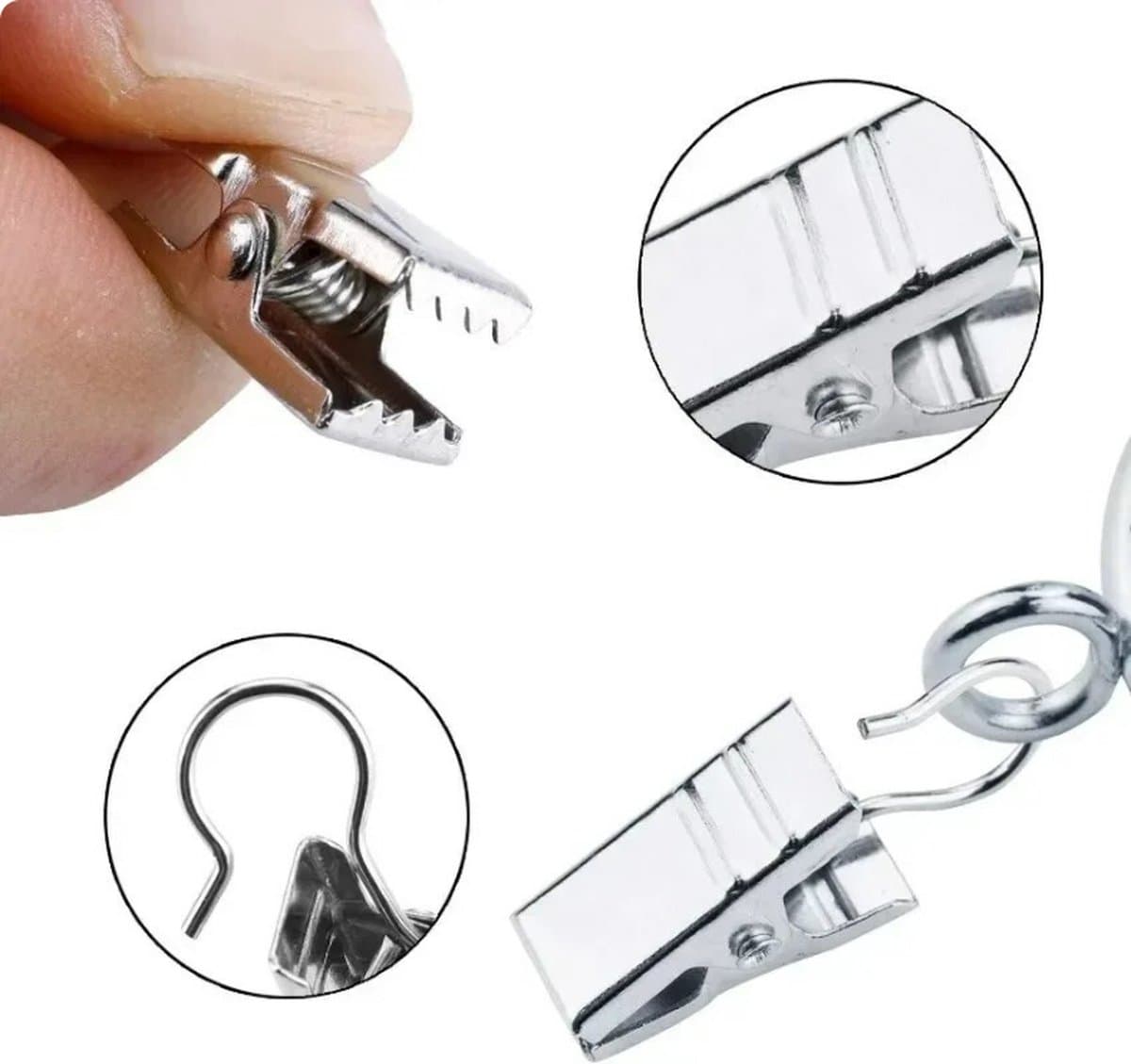 10 Stuks - Gordijn clips - RVS - Gordijnhaakjes - Gordijnhaken - Haakjes voor handdoeken, theedoeken en vaatdoeken - Badkamerhaken - Metalen wasknijpers - Clips voor gordijnen - Clipjes - Metalen knijpers - Knijper voor het douchegordijn — afbeelding 1