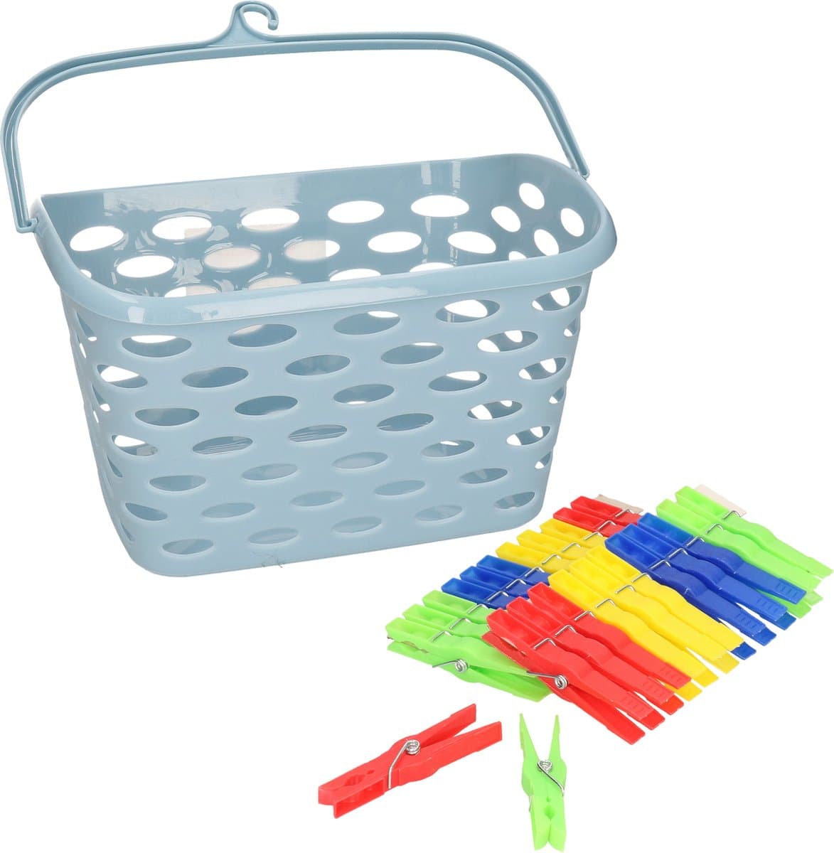 Plasticforte Wasknijpers ophang mandje/bakje - ijsblauw - met 72x plastic knijpers — afbeelding 1