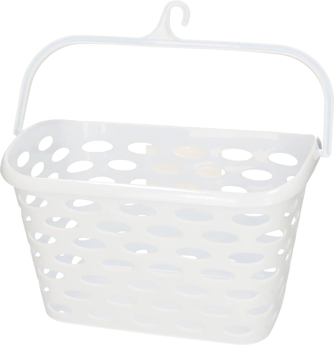 Plasticforte Wasknijpers ophang mandje aan haak - 26 x 15 x 21 cm - wit - kunststof — afbeelding 1