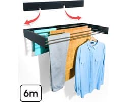 Bodo® Droogrek Inklapbaar - Wanddroogrek - 100 cm - Inclusief Boormal - Vernieuwd 2025 Model - Wasrek Hangend - Uitklapbaar - Muur - Ophangbaar - 6m Drooglengte - Mat Zwart — afbeelding 1