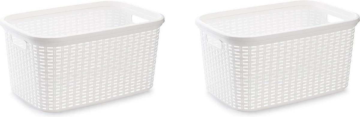 Plasticforte Wasmand - 3x stuks - 35 liter - rotan - wit - kunststof - 53 x 36 x 26 cm — afbeelding 1