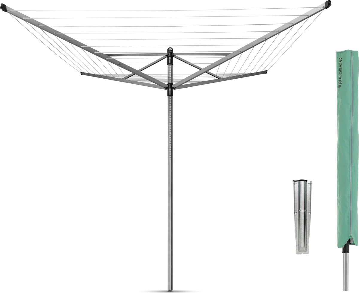 Brabantia Lift-O-Matic Droogmolen - 60 m - met Grondanker en Beschermhoes - Metallic Grey — afbeelding 1