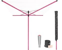 Brabantia Lift-O-Matic Droogmolen - met Metalen Grondanker, Beschermhoes, Wasknijpertasje en Wasknijpers - 50 m - Spring Pink — afbeelding 1