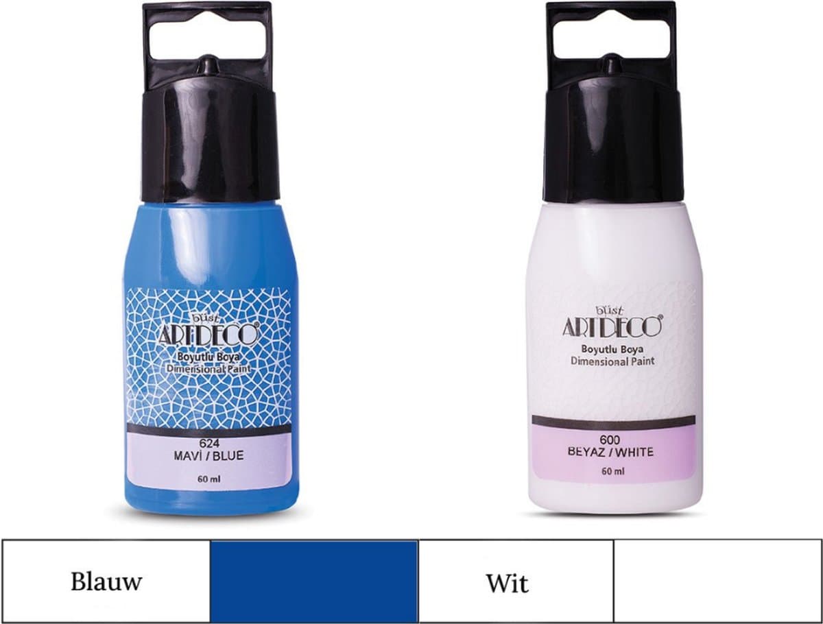 Artdeco 3D Dimensionale Verf Set – 2x50 ml – Blauw & Wit – Geschikt voor Stof, Glas, Keramiek, Karton, Metaal, Papier & Steen – 3D Liner Textuur- en Reliëfschilderen Dimensional Paint — afbeelding 1