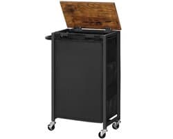 TRANKIELO® - Wasmand met Deksel en Wielen – Ruimtebesparend – Vintage Bruin en Zwart – 43,4 L Capaciteit – Oxford-Stof Tas