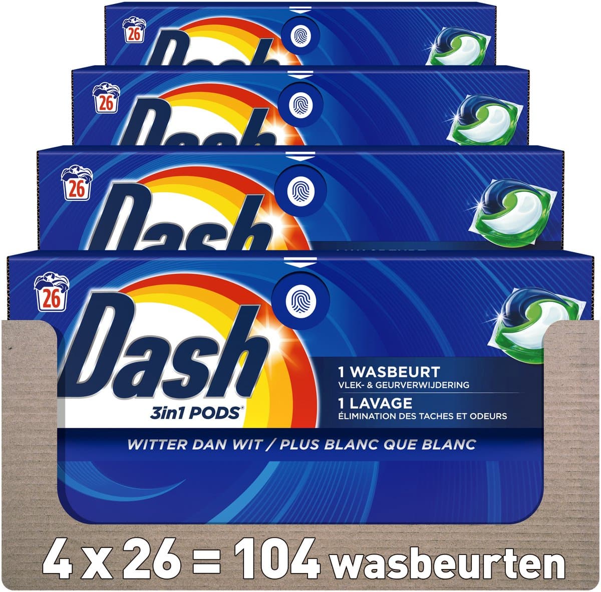Dash 3in1 Wasmiddel Pods - 4 x 26 Wasbeurten - Witter Dan Wit — afbeelding 1