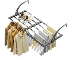 ZVD-Uitschuifbare droogrek voor kleding - Veelzijdige washanger van koolstofstaal, verstelbaar van 50 tot 80 cm, droogrek voor kleding, schoenenrek, hangend aan de deur, badkamer, vensterbank, leuning, balkon