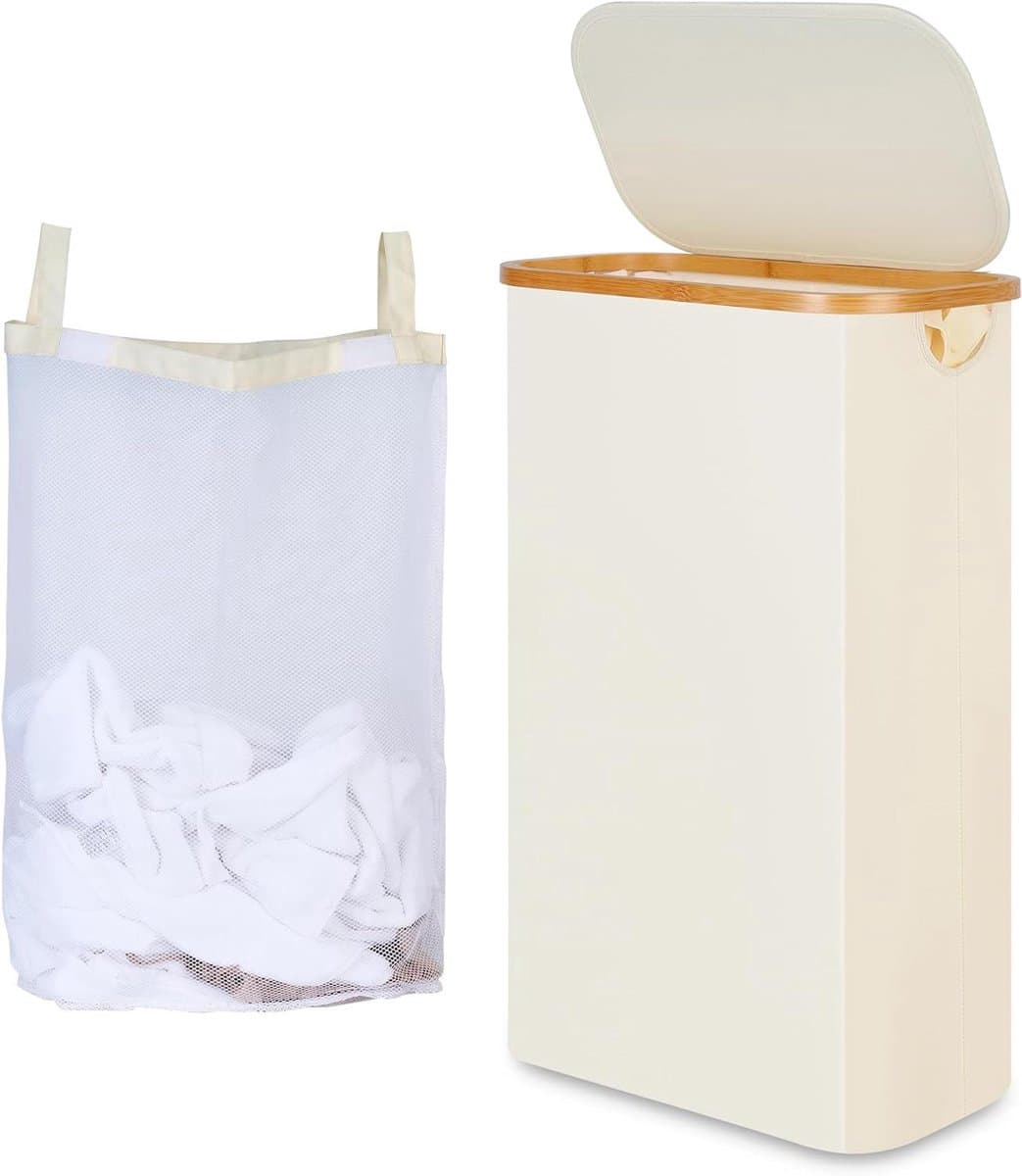 Hoge Wasmand 60 l - Beige - Afneembare Binnenzak - Inclusief Bamboe Handvat — afbeelding 1