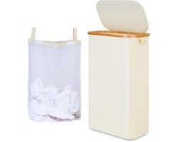 Hoge Wasmand 60 l - Beige - Afneembare Binnenzak - Inclusief Bamboe Handvat