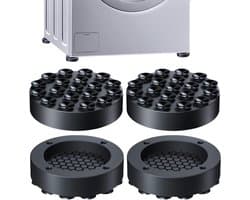 4-Pack antislip rubberen stabilisatoren, anti-kras- en bedwielstoppers, wasmachine anti-vibratie pads met sterke adsorptie zuignappen voor wasmachines en drogers (zwart)