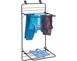 Hangdroger - Ruimtebesparend droogrek met metalen deur - 2 lagen - Praktische washoek voor badkamer of wasruimte - Grijs