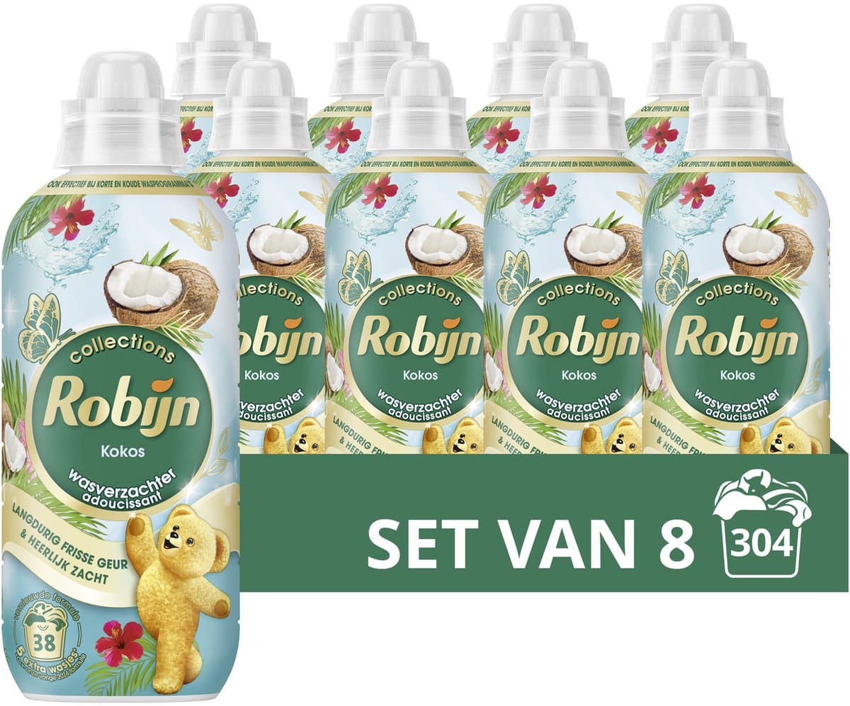 Robijn - Wasverzachter - Kokos - 8 flessen - 304 wasbeurten - Voordeelverpakking — afbeelding 1