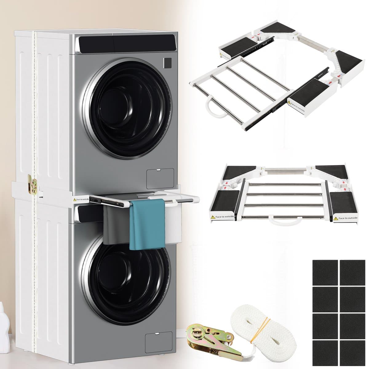 verbindingsframe Tussenbouwframe wasmachinekast uittrekbaar handdoekhouder droger verbindingsframe Wasmachine & Drogeraccessoires universele stapelset — afbeelding 1
