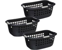 5Five Wasmand extra groot - 3x - antraciet - kunststof - 51 liter - 67 x 47 x 27 cm