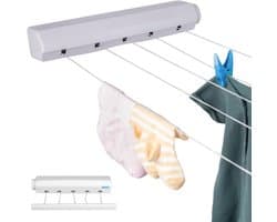 Waslijn uittrekbaar buiten en binnen - 5 lijnen - 4m draad - Droogrek Hangend - Wasrek Hangend - Geschikt voor kamperen, camper, camping - Uittrekbare - Rol drooglijn - Rekken - Luft