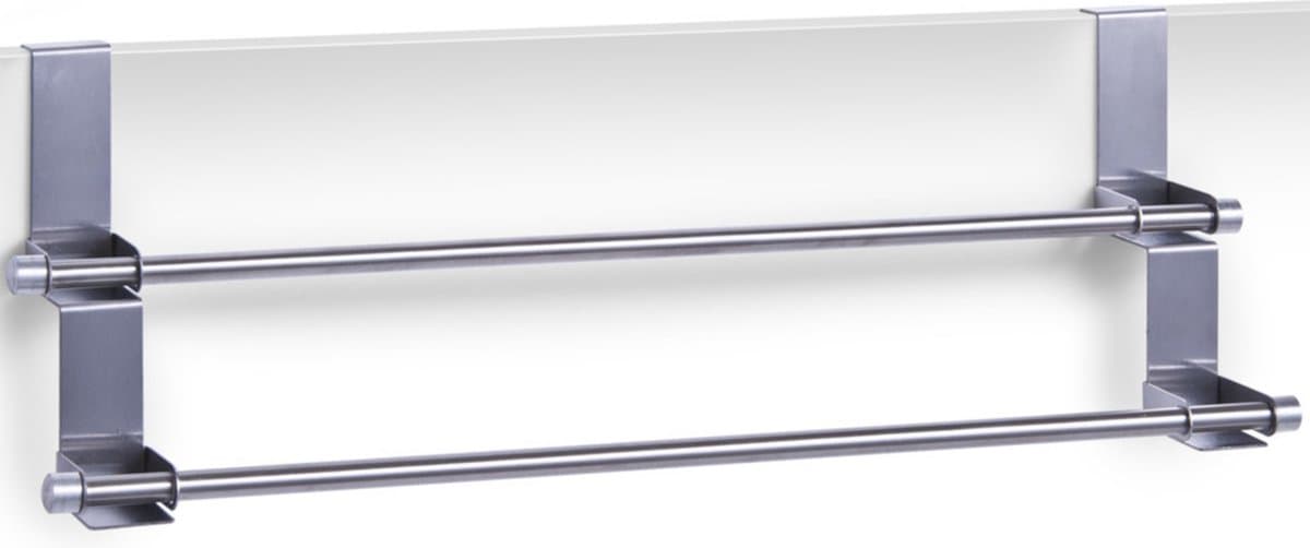 Zeller Handdoekrek - 2x - zilver - dubbele stang - 57 cm - badkamerdeur handdoekenrekken — afbeelding 1
