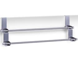 Zeller Handdoekrek - 2x - zilver - dubbele stang - 57 cm - badkamerdeur handdoekenrekken