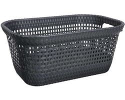 Wasmand van rotan gevlochten - zwart - kunststof - 45 liter - 59 x 38 x 26 cm