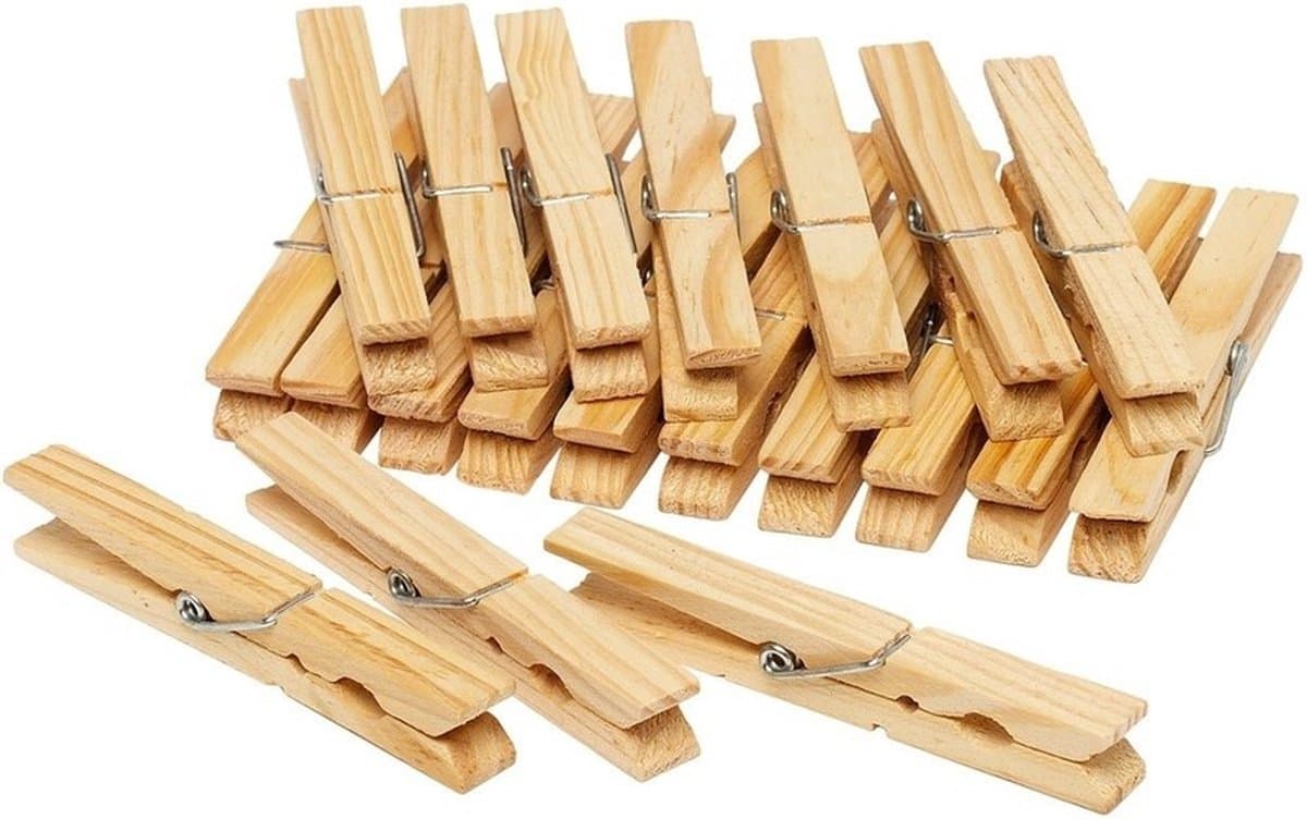 Houten wasknijpers - 40x stuks - voordelige knijpers / wasspelden - bamboe - was ophangen — afbeelding 1