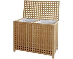 CLP Wasmand met deksel - 2 Vakken Dorothea - rechthoek - Wasbox - waszakken wasbaar uitneembaar - Bamboe Frame - voor Badkamer - natura