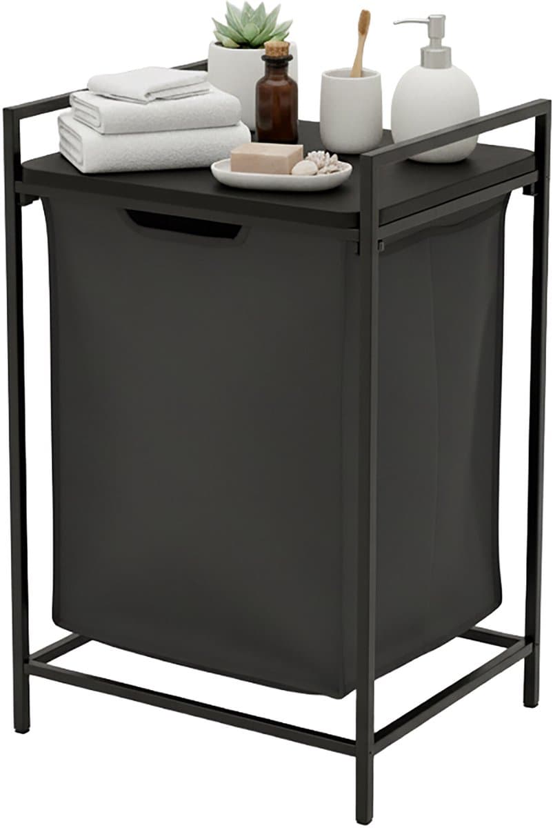 Wasmand - 65 l - met plank - uitneembare waszak - zwart — afbeelding 1