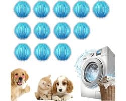 Haarvanger voor de wasmachine, 12 stuks herbruikbare wasballen tegen dierenharen en pluis, elastische wasballetjes voor honden- en kattenharen, blauw wit