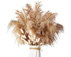 Gedroogd Pampasgras - 45 stuks Natuurlijke Gedroogde Bloemen Decoratie, Bruin Pampas Gras Pluizige Vruchtjes, Pampas Gedroogde Bloemen Boeket voor Bruiloft Tafel Decoratie Woonkamer