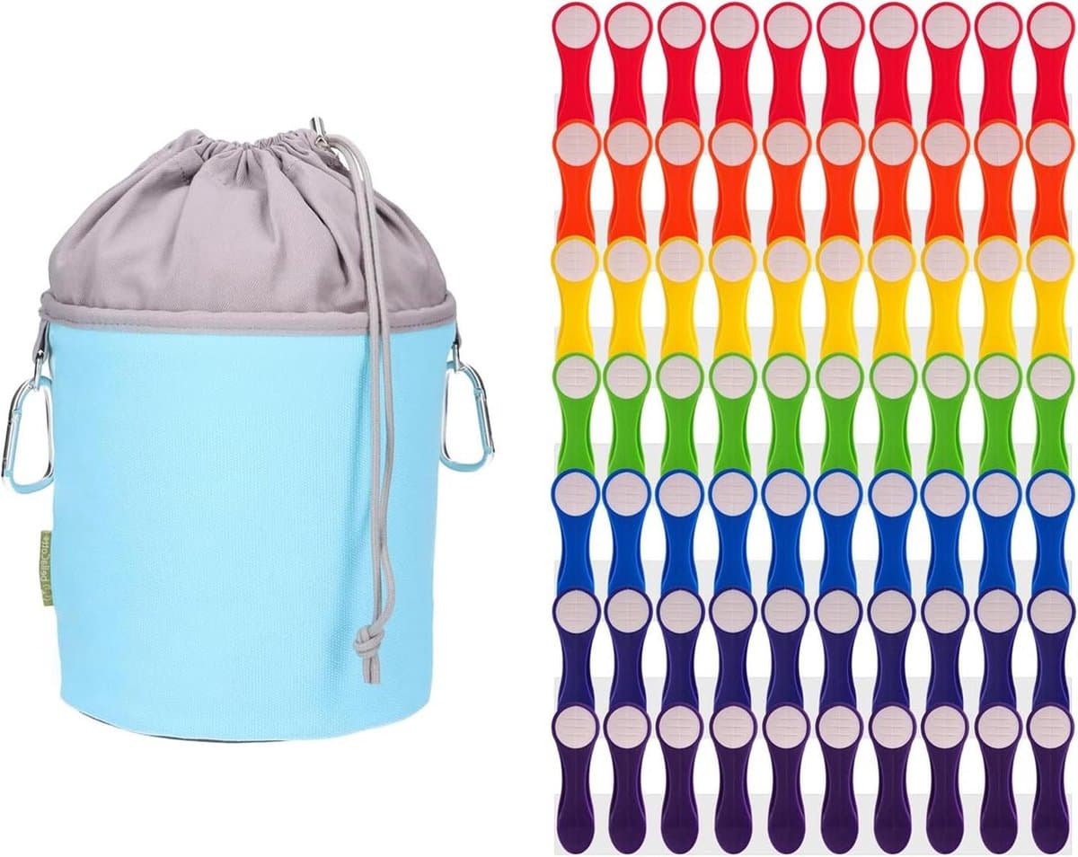 Regenboog Wasknijpers - Kleurrijk Wit - Roestvrijstalen Veren - Softgrip - Canvas Wasknijperzak - Lichtblauw Grijs Wasknijperzak — afbeelding 1