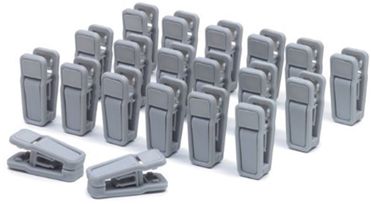 20 stuks kunststof kledinghangerklemmen - speciale clips voor kledinghangers - winddichte en antislip kunststof wasknijpers - mini-wasknijpers - geschikt voor dunne kledinglijn fluwelen hangers - vaste kledingklemmen (grijs) — afbeelding 1