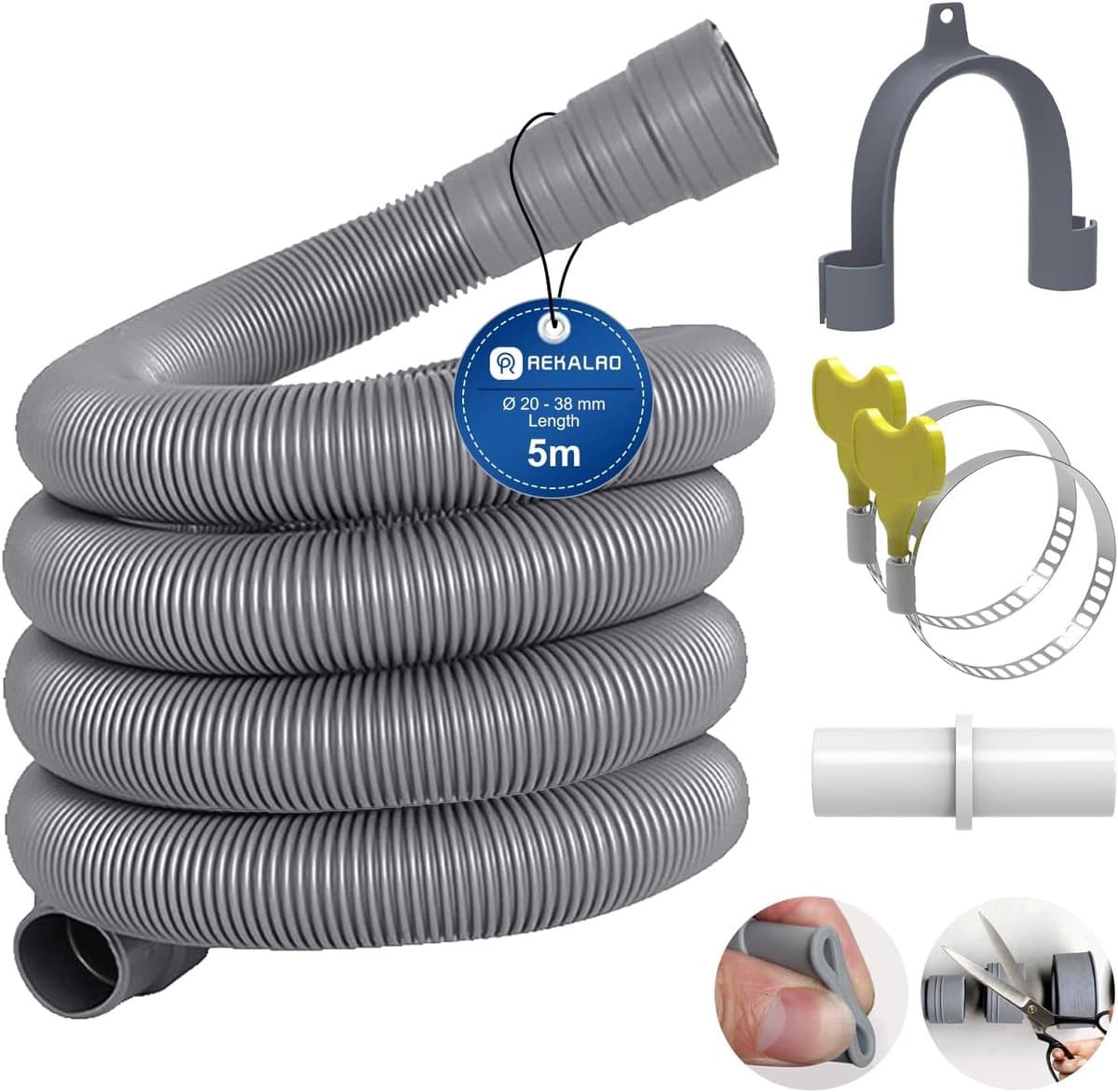 Afvoerslang 5m voor Wasmachine en Vaatwasser - Flexibele Verlenging met Slangklemmen — afbeelding 1