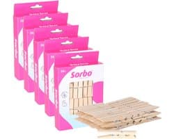 Sorbo wasknijpers hout - 180x stuks - knijpers / wasspelden - wasgoed ophangen