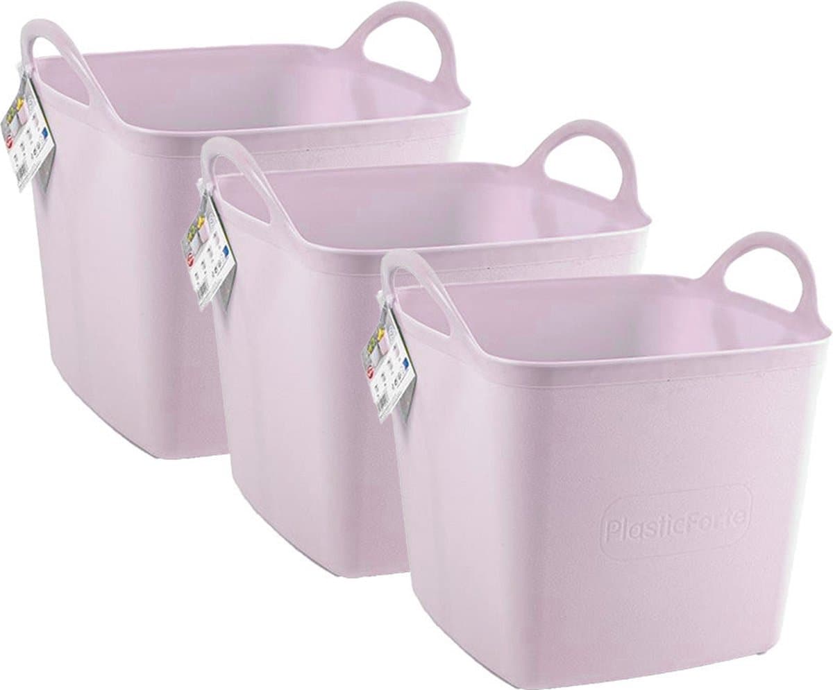 Plasticforte Kuip/emmer/wasmand - 3x - flexibel - roze - 27 liter - vierkant - kunststof - 36 x 34 x 37 cm — afbeelding 1