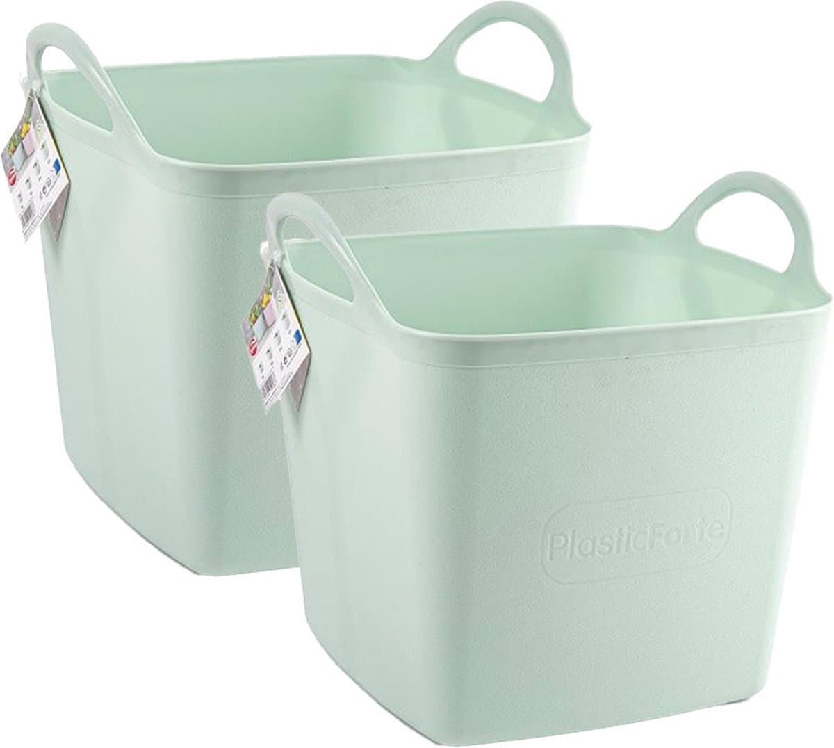 Plasticforte Kuip/emmer/wasmand - 2x - flexibel - lichtgroen - 43 liter - vierkant - kunststof - 40 x 40 x 44 cm — afbeelding 1
