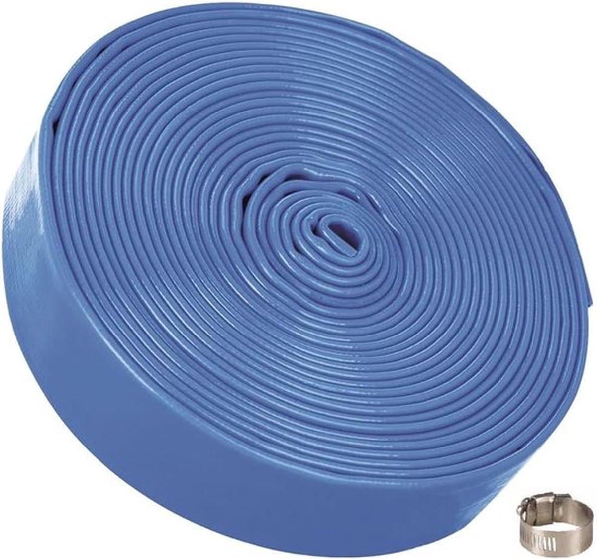 Afvoerslang blauw platte slang 10 meter - 1.25 inch incl. klemmen — afbeelding 1